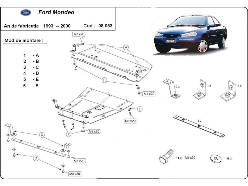 Bunnplate stål Ford Mondeo 1 / Ford Mondeo 2 1992 - 2000 | Motordeksel - Beskyttelse deksel under motor – bilde 2