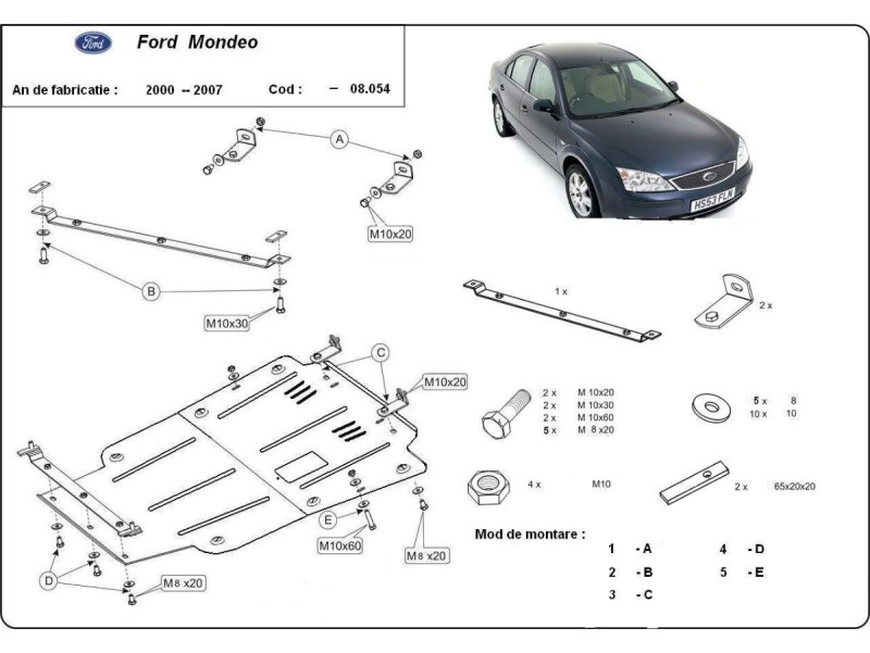 Bunnplate stål Ford Mondeo 3 2000 - 2006 | Motordeksel - Beskyttelse deksel under motor – bilde 2