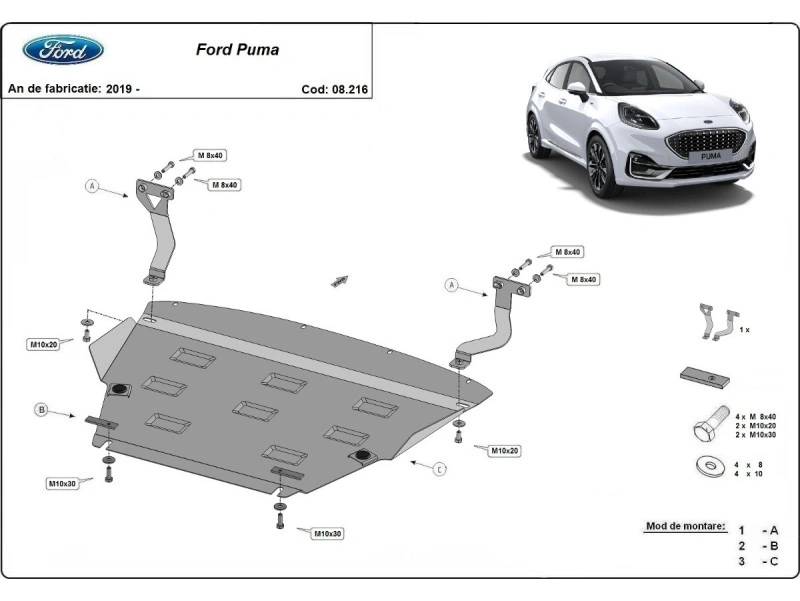 Bunnplate stål Ford Puma 2019 -> | Motordeksel - Beskyttelse deksel under motor – bilde 2