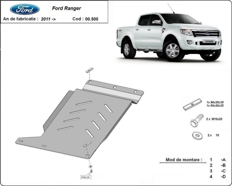 Bunnplate stål Ford Ranger 2011 - 2022 │ Girkassedeksel - Beskyttelse deksel under girkasse – bilde 2