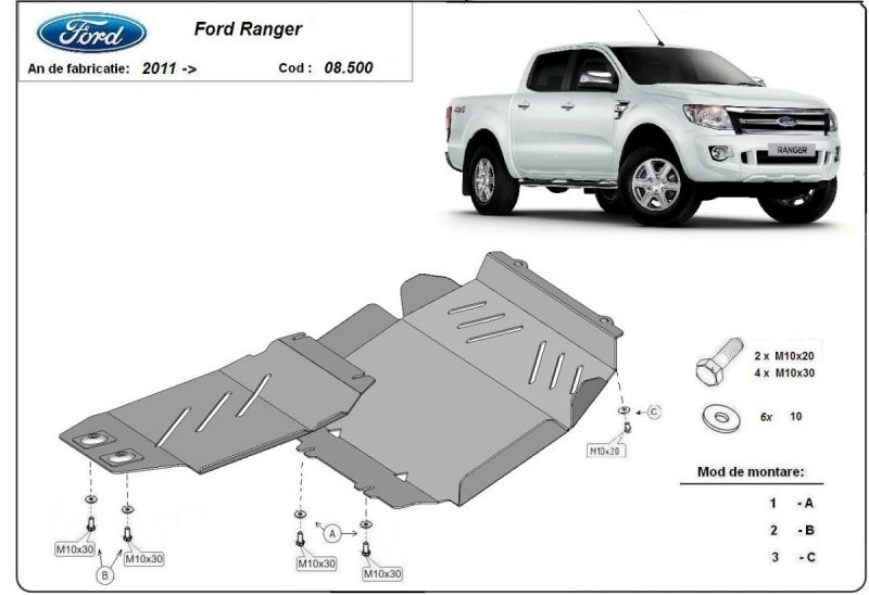 Bunnplate stål Ford Ranger 2011 - 2022 │ Motordeksel - Beskyttelse deksel under motor – bilde 2