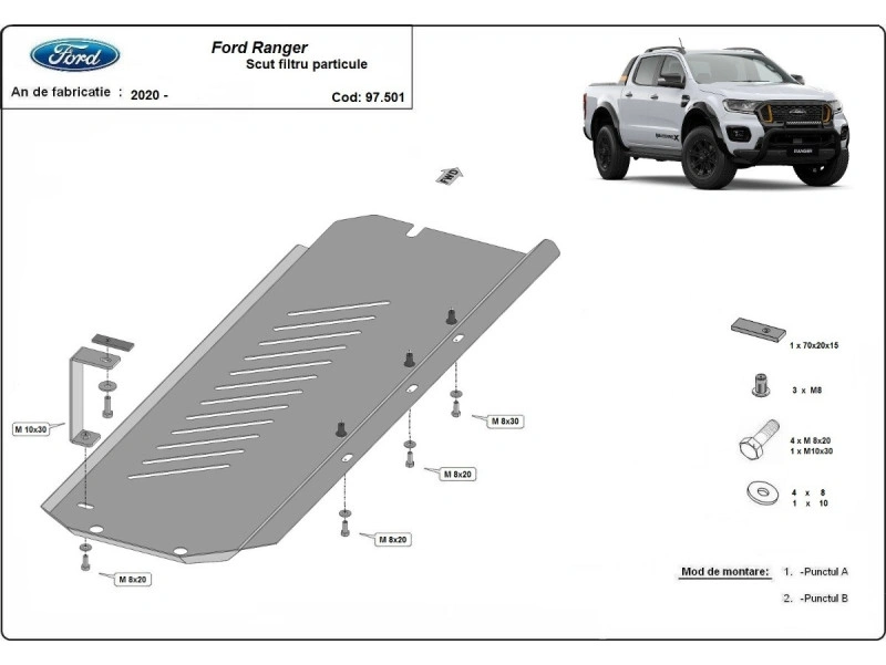 Bunnplate stål Ford Ranger 2020 - 2023 | Bunnplate stålbeskyttelse for DPF dieselpartikkelfilter – bilde 2