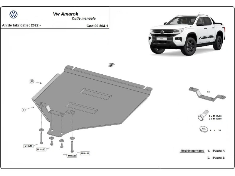 Bunnplate stål Ford Ranger 2023 ->  / VW Amarok II 2022 -> | Girkassedeksel for manuell girkasse - Beskyttelse deksel under girkasse – bilde 2