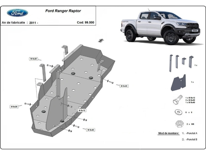 Bunnplate stål Ford Ranger Raptor 2020 - 2023 | Drivstofftankdeksel - Beskyttelse deksel under dieseltank – bilde 2
