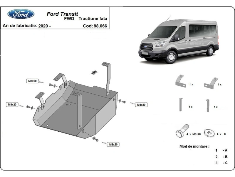 Bunnplate stål Ford Transit 2020 -> | AdBlue-deksel - Beskyttelse deksel under AdBlue-systemet