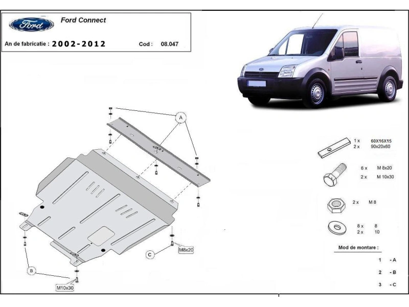 Bunnplate stål Ford Transit Connect 2002 - 2012 | Motordeksel - Beskyttelse deksel under motor – bilde 2