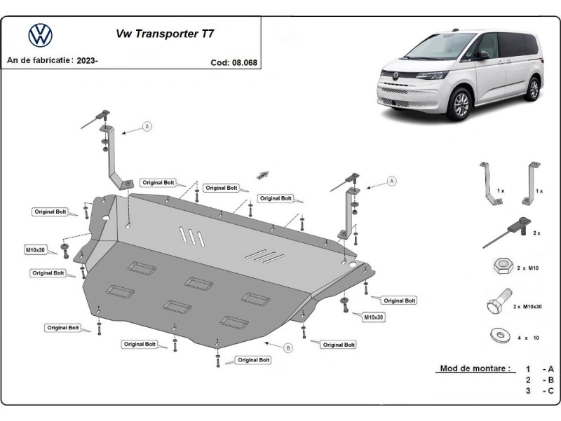 Bunnplate stål Ford Transit Custom 2023 -> / Vw Transporter T7 2024 -> | Motordeksel - Beskyttelse deksel under motor – bilde 3