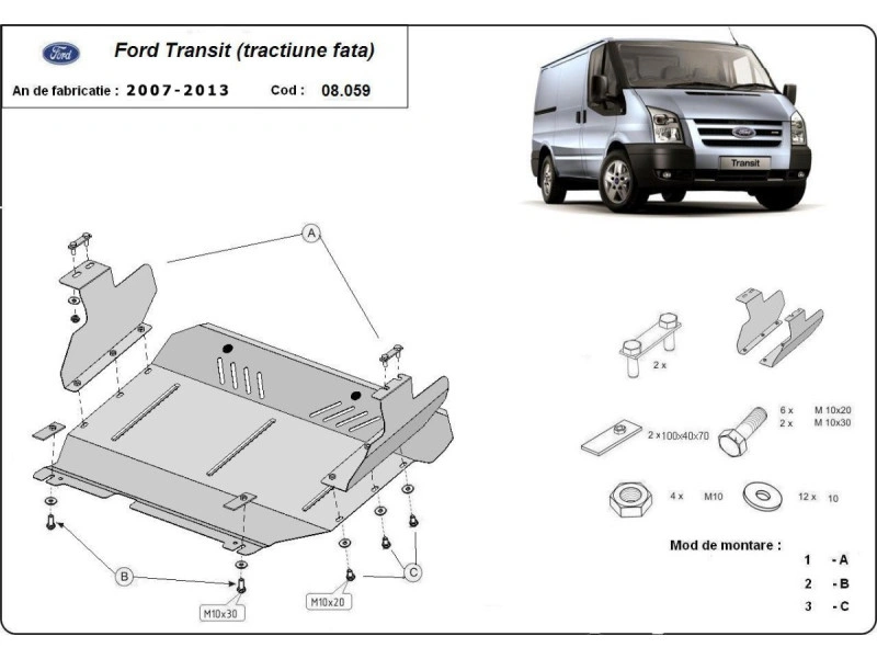 Bunnplate stål Ford Transit FWD 2007 - 2013 | Motordeksel - Beskyttelse deksel under motor – bilde 2