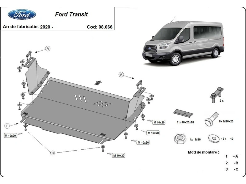 Bunnplate stål Ford Transit FWD 2020 -> | Motordeksel - Beskyttelse deksel under motor – bilde 2
