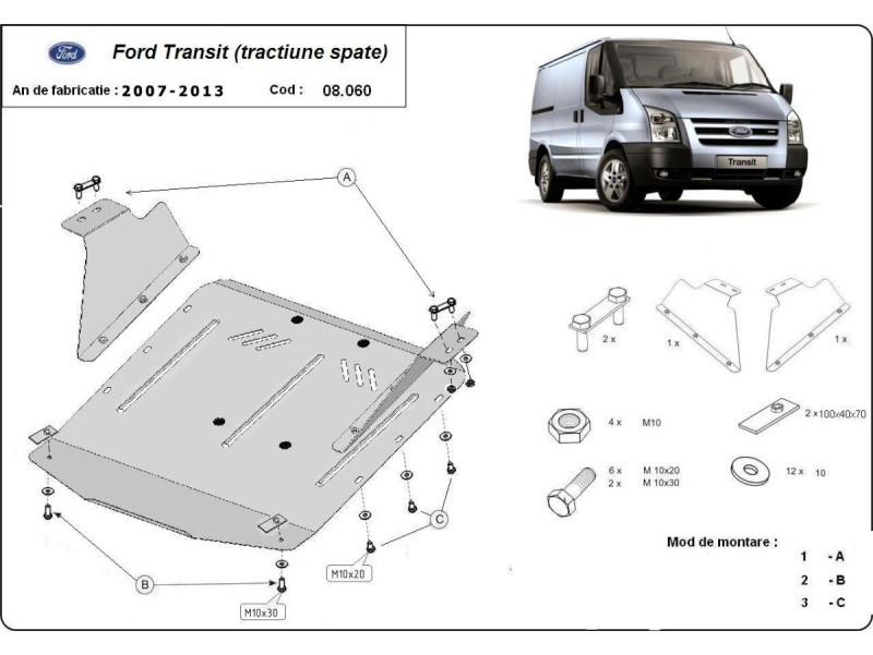 Bunnplate stål Ford Transit RWD 2007 - 2013 | Motordeksel - Beskyttelse deksel under motor – bilde 2
