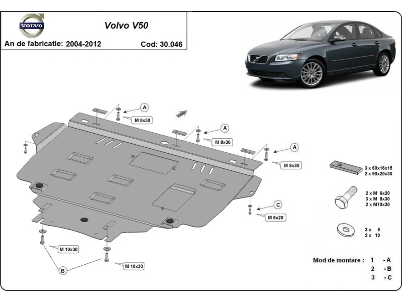 Bunnplate stål Ford / Volvo | Motordeksel - Beskyttelse deksel under motor Image 10