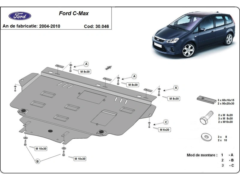 Bunnplate stål Ford / Volvo | Motordeksel - Beskyttelse deksel under motor Image 6