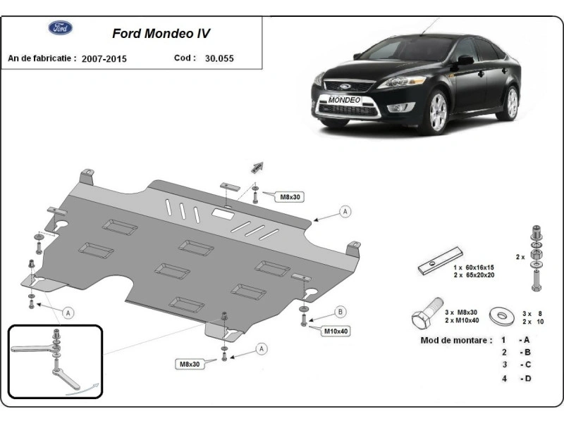 Bunnplate stål Ford / Volvo | Motordeksel - Beskyttelse deksel under motor Image 5