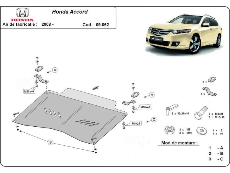 Bunnplate stål Honda Accord 2008 - 2012 | Motordeksel - Beskyttelse deksel under motor – bilde 2