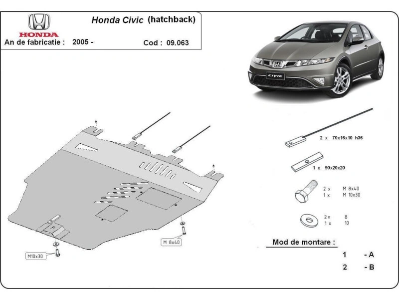 Bunnplate stål Honda Civic 2005 - 2015 | Motordeksel - Beskyttelse deksel under motor – bilde 2