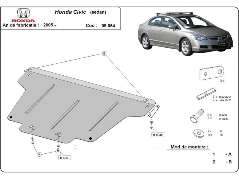 Bunnplate stål Honda Civic 2005 - 2015 | Motordeksel - Beskyttelse deksel under motor – bilde 2