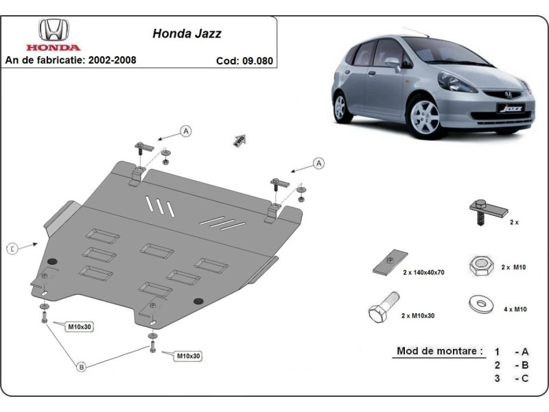 Bunnplate stål Honda Jazz 2002 - 2008 | Motordeksel - Beskyttelse deksel under motor – bilde 2