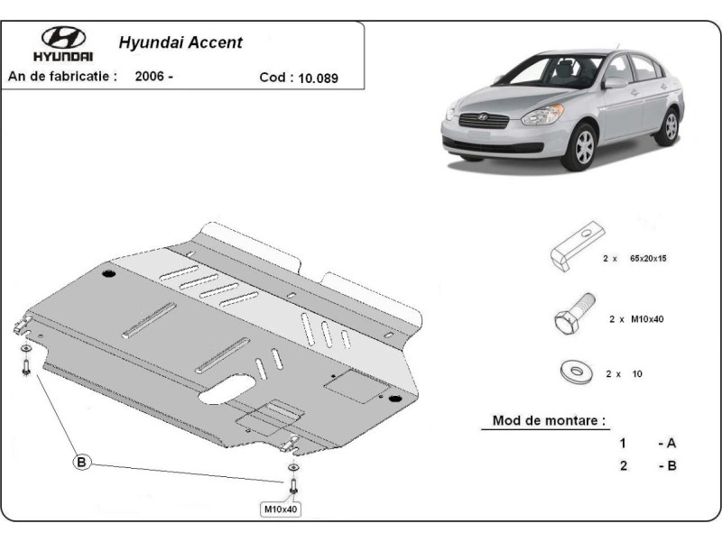 Bunnplate stål Hyundai Accent 2005 - 2010 | Motordeksel - Beskyttelse deksel under motor – bilde 2