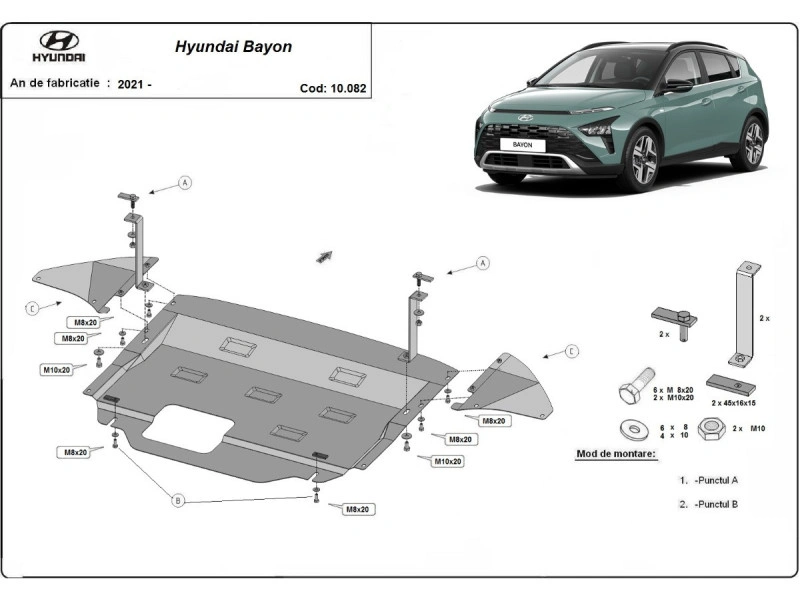Bunnplate stål Hyundai Bayon 2021 -> | Motordeksel - Beskyttelse deksel under motor – bilde 2
