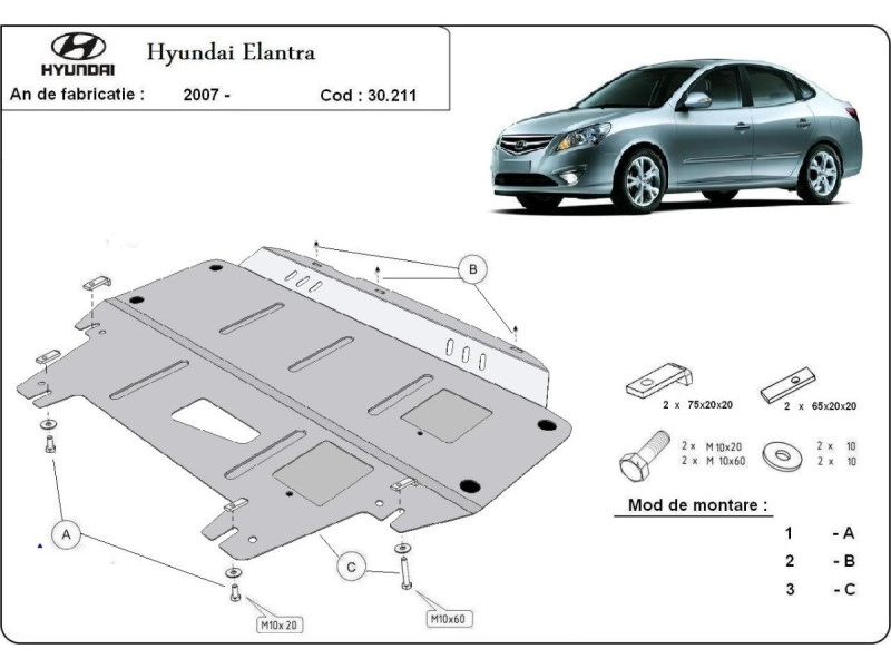 Bunnplate stål Hyundai Elantra 1 2007 - 2011 | Motordeksel - Beskyttelse deksel under motor – bilde 2