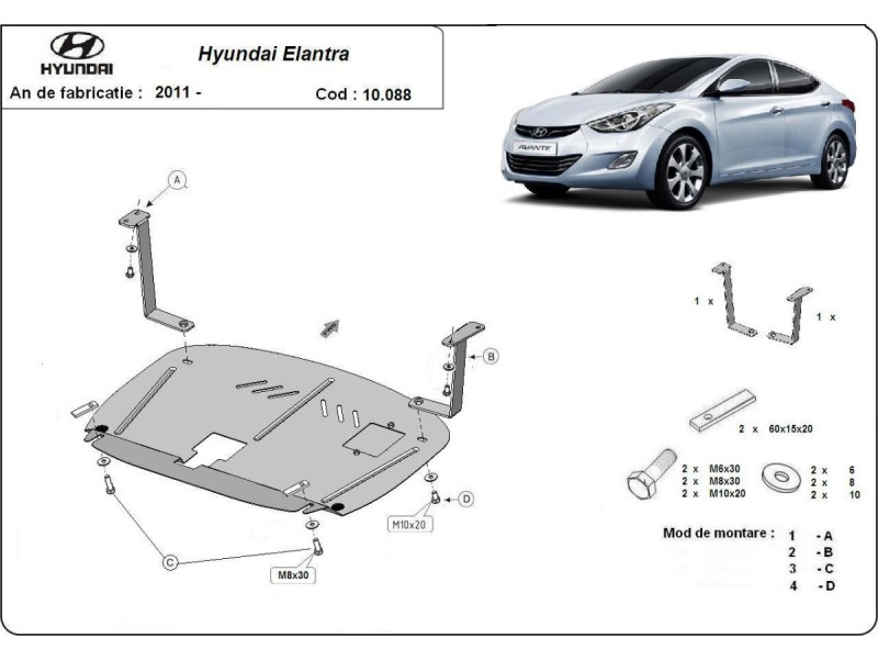 Bunnplate stål Hyundai Elantra 2 2011 - 2016 | Motordeksel - Beskyttelse deksel under motor – bilde 2