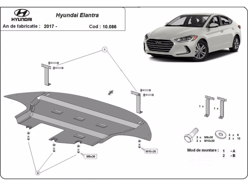 Bunnplate stål Hyundai Elantra 2016 - 2020 | Motordeksel - Beskyttelse deksel under motor – bilde 2