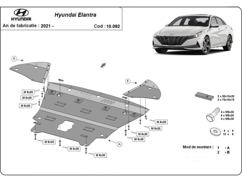 Bunnplate stål Hyundai Elantra 2021 -> | Motordeksel - Beskyttelse deksel under motor – bilde 2
