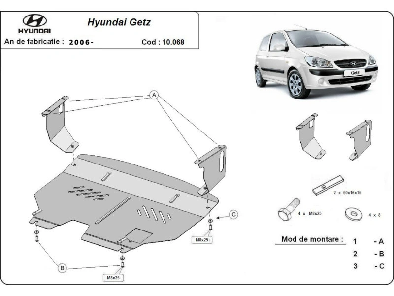 Bunnplate stål Hyundai Getz 2006 - 2010 | Motordeksel - Beskyttelse deksel under motor – bilde 2