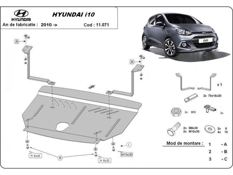 Bunnplate stål Hyundai i10 2012 - 2017 | Motordeksel - Beskyttelse deksel under motor – bilde 2