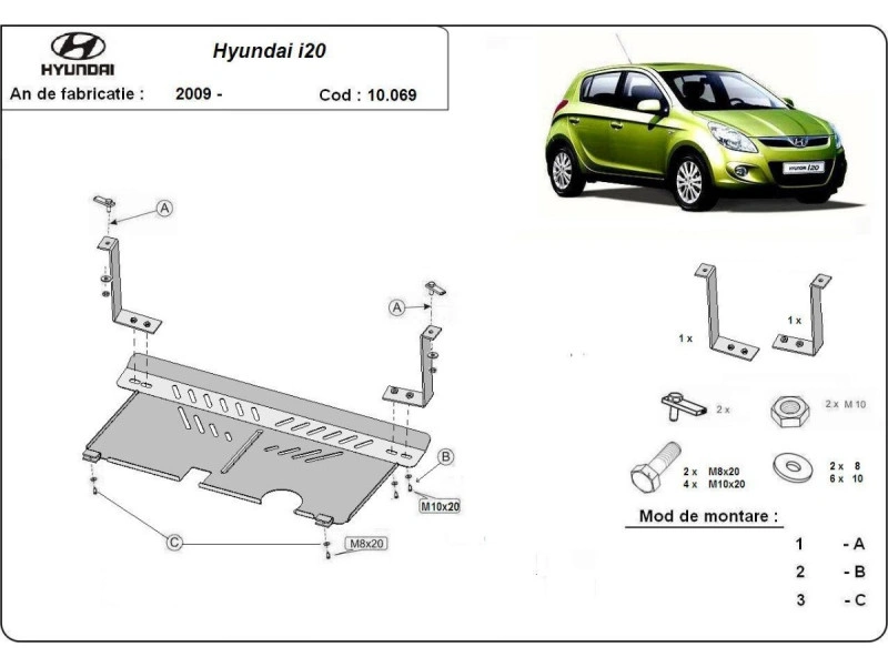 Bunnplate stål Hyundai i20 2009 - 2014 | Motordeksel - Beskyttelse deksel under motor – bilde 2