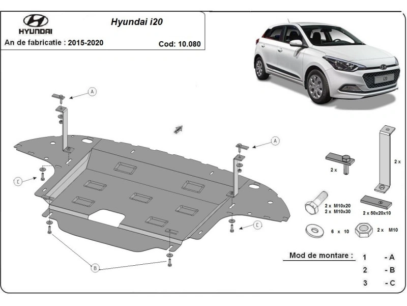 Bunnplate stål Hyundai i20 2015 - 2020 | Motordeksel - Beskyttelse deksel under motor – bilde 2