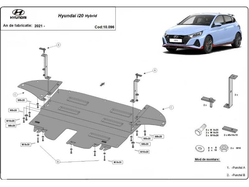 Bunnplate stål Hyundai i20 Hybrid 2021 -> | Motordeksel - Beskyttelse deksel under motor