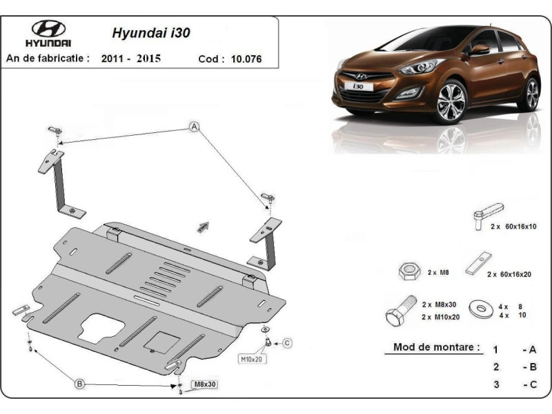 Bunnplate stål Hyundai i30 2011 - 2014 | Motordeksel - Beskyttelse deksel under motor – bilde 2