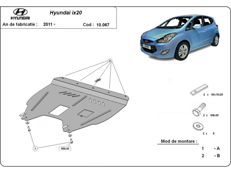 Bunnplate stål Hyundai ix20 2011 - 2019 | Motordeksel - Beskyttelse deksel under motor – bilde 2