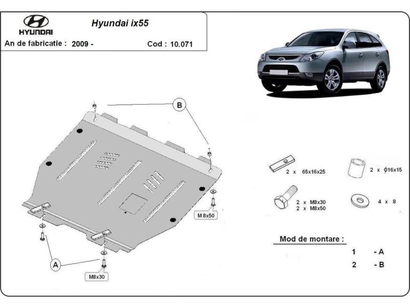 Bunnplate stål Hyundai ix55 2009 - 2015 | Motordeksel - Beskyttelse deksel under motor – bilde 2