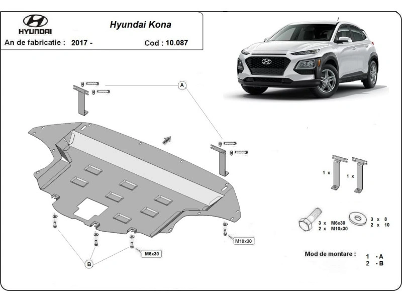 Bunnplate stål Hyundai Kona 2017 - 2023 | Motordeksel - Beskyttelse deksel under motor – bilde 2