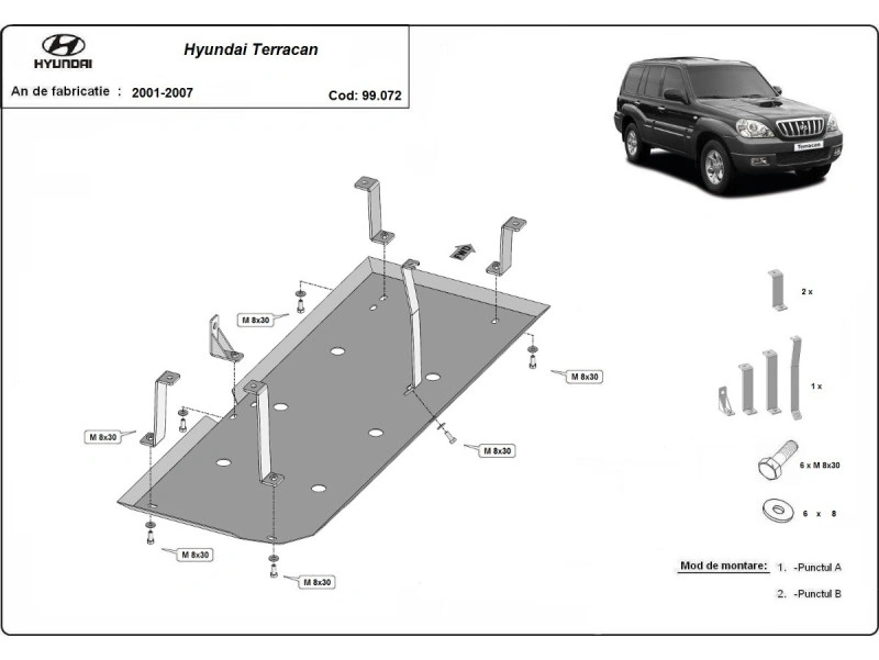 Bunnplate stål Hyundai Terracan 2001 - 2007 | Drivstofftankdeksel - Beskyttelse deksel under dieseltank