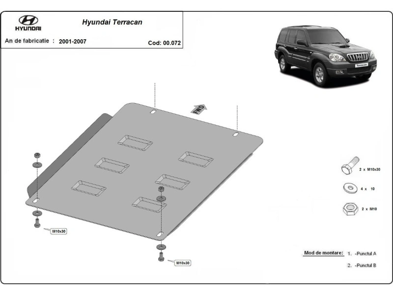 Bunnplate stål Hyundai Terracan 2001 - 2007 | Girkassedeksel - Beskyttelse deksel under girkasse