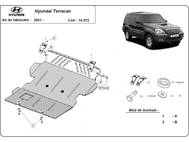 Bunnplate stål Hyundai Terracan 2001 - 2007 | Motordeksel - Beskyttelse deksel under motor – bilde 2