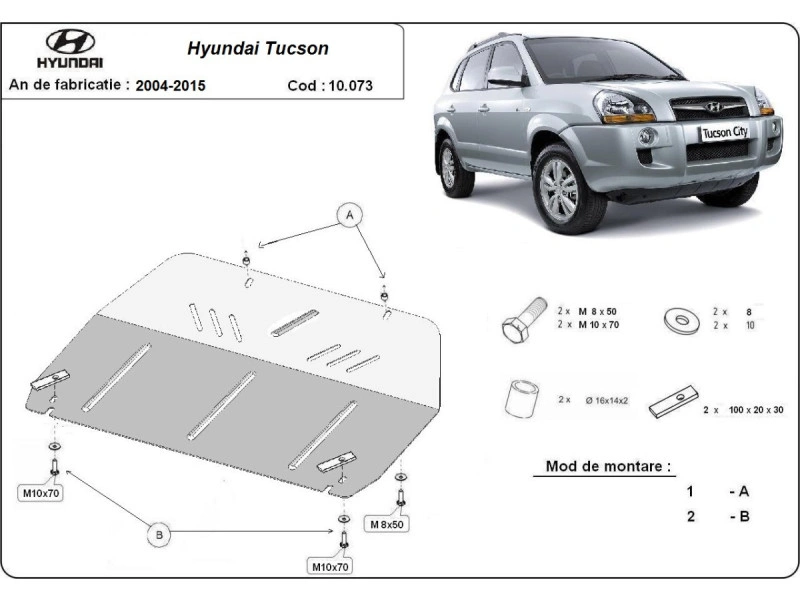 Bunnplate stål Hyundai Tucson 2004 - 2015 | Motordeksel - Beskyttelse deksel under motor – bilde 2