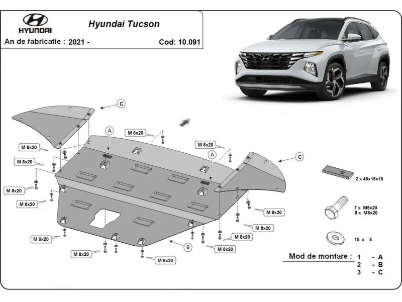 Bunnplate stål Hyundai Tucson 2021 -> | Motordeksel - Beskyttelse deksel under motor – bilde 2