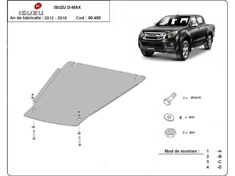 Bunnplate stål Isuzu D-Max II 2012 -2019 / Isuzu D-Max III 2019 -> │ Girkassedeksel - Beskyttelse deksel under girkasse – bilde 2