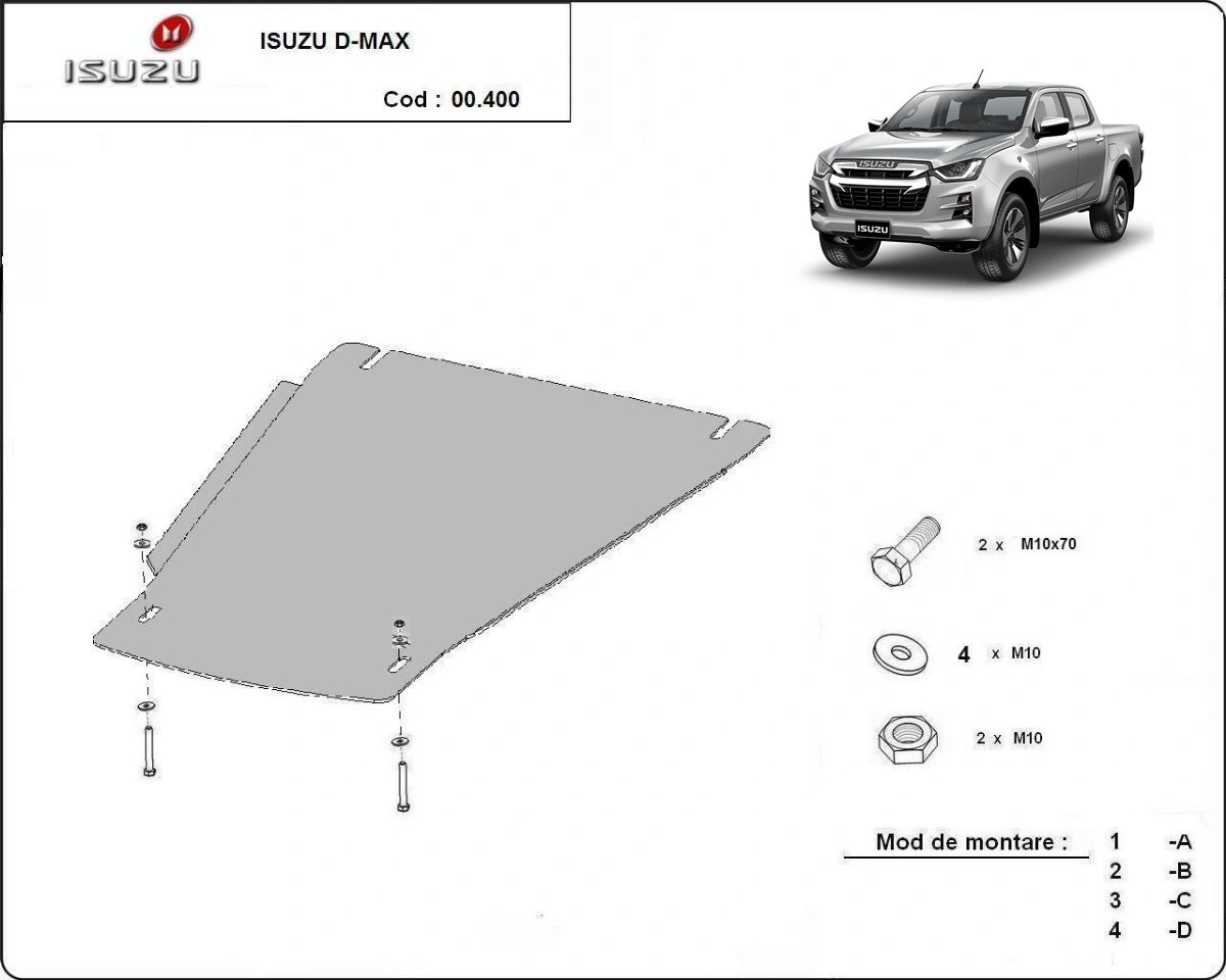 Bunnplate stål Isuzu D-Max II 2012 -2019 / Isuzu D-Max III 2019 -> │ Girkassedeksel - Beskyttelse deksel under girkasse – bilde 4