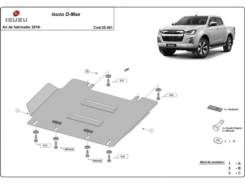 Bunnplate stål Isuzu D-Max III 2019 -> | Motordeksel - Beskyttelse deksel under motor – bilde 2