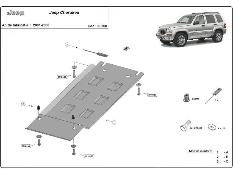 Bunnplate stål  Jeep Cherokee KJ 2001 - 2008 | Girkassedeksel - Beskyttelse deksel under girkasse – bilde 2