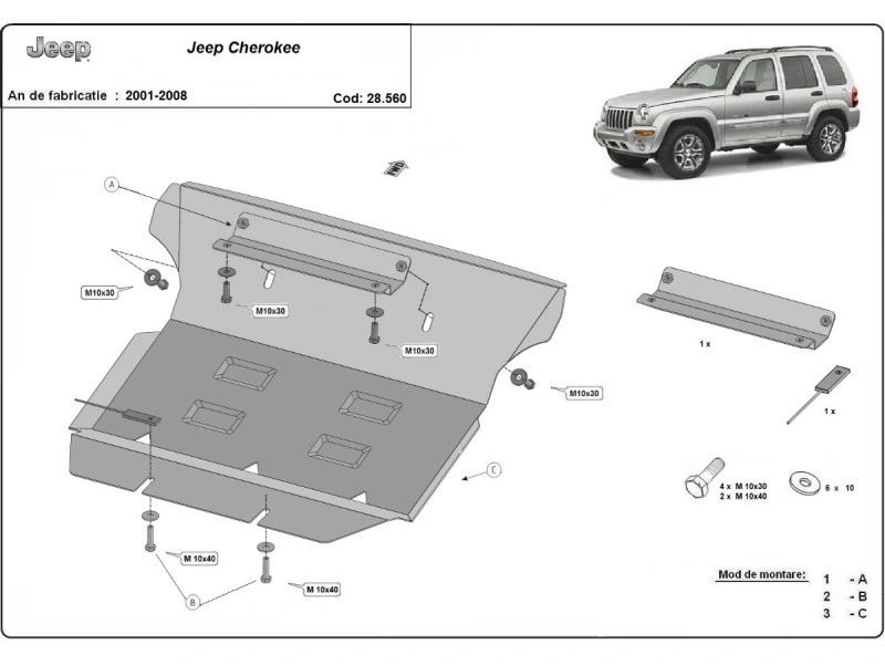 Bunnplate stål Jeep Cherokee - KJ 2001 - 2008 | Motordeksel - Beskyttelse deksel under motor – bilde 2