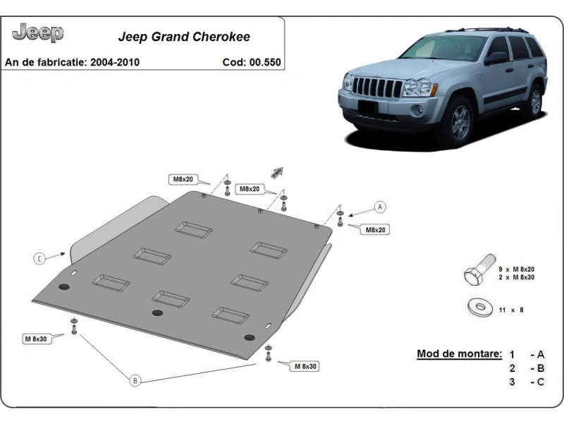 Bunnplate stål Jeep Grand Cherokee 2005 - 2010 | Girkassedeksel - Beskyttelse deksel under girkasse – bilde 2