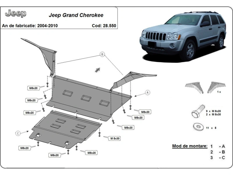 Bunnplate stål Jeep Grand Cherokee 2005 - 2010 | Motordeksel - Beskyttelse deksel under motor Image 2
