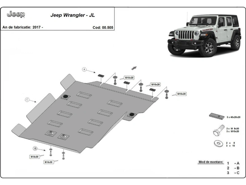 Bunnplate stål Jeep Wrangler JL 2017 -> │ Girkassedeksel - Beskyttelse deksel under girkasse – bilde 2
