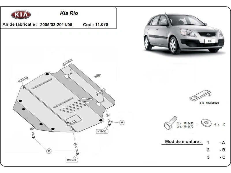 Bunnplate stål Kia Rio 2 2005 - 2011 | Motordeksel - Beskyttelse deksel under motor – bilde 2